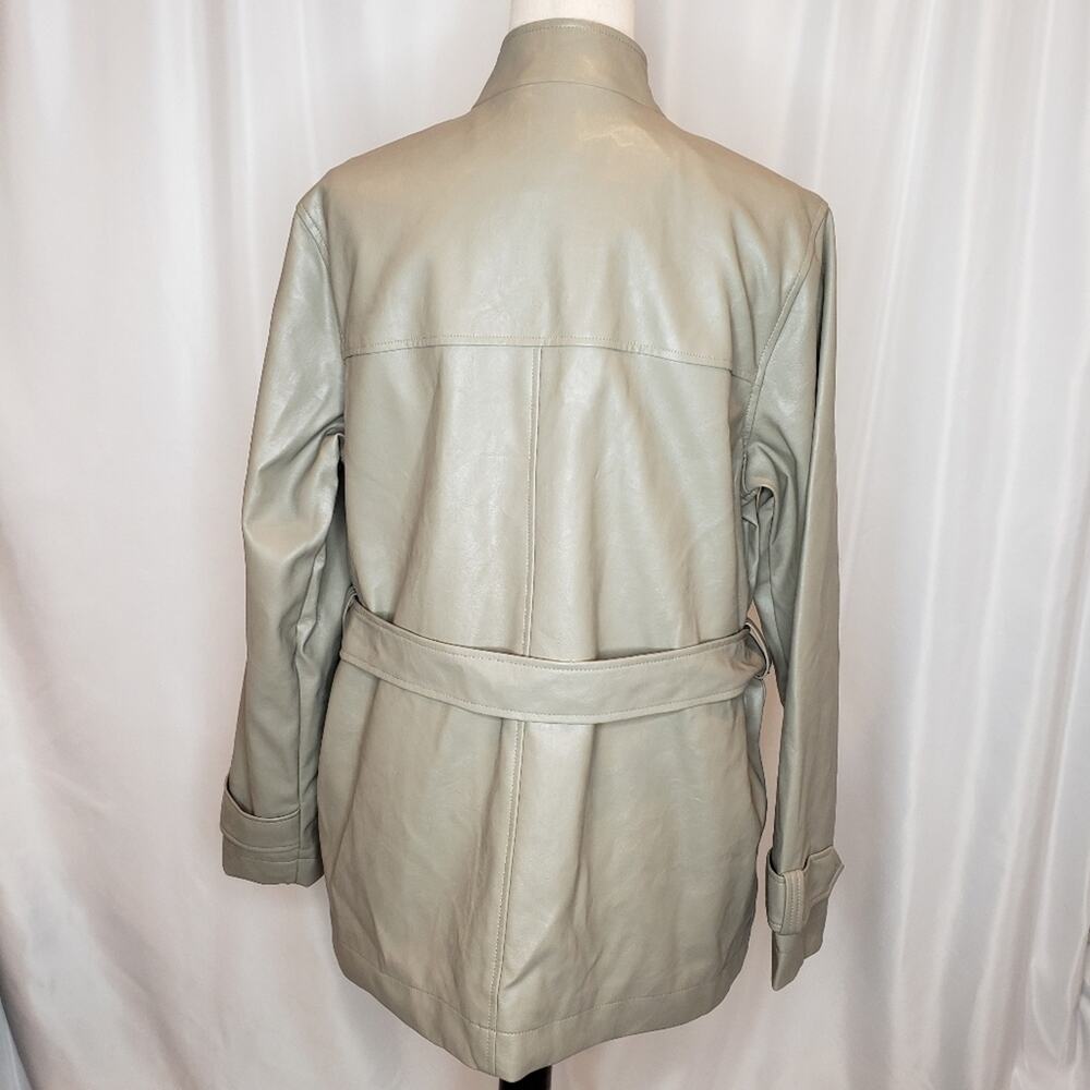 A New Day Faux Leather Belted Anorak Neutral Jacket Weather Resistant Med New - Picture 8 of 10